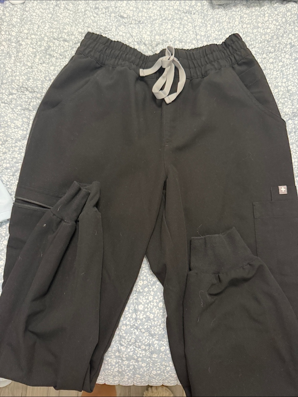 Black Womens Drawstring Cargo Scrub Jogger Pants